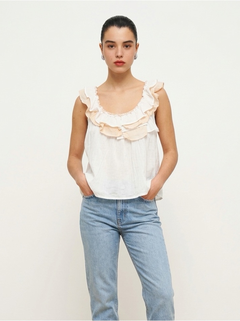 Silk Bordeaux Cream Sleeveless Blouse (will iron before shipping)